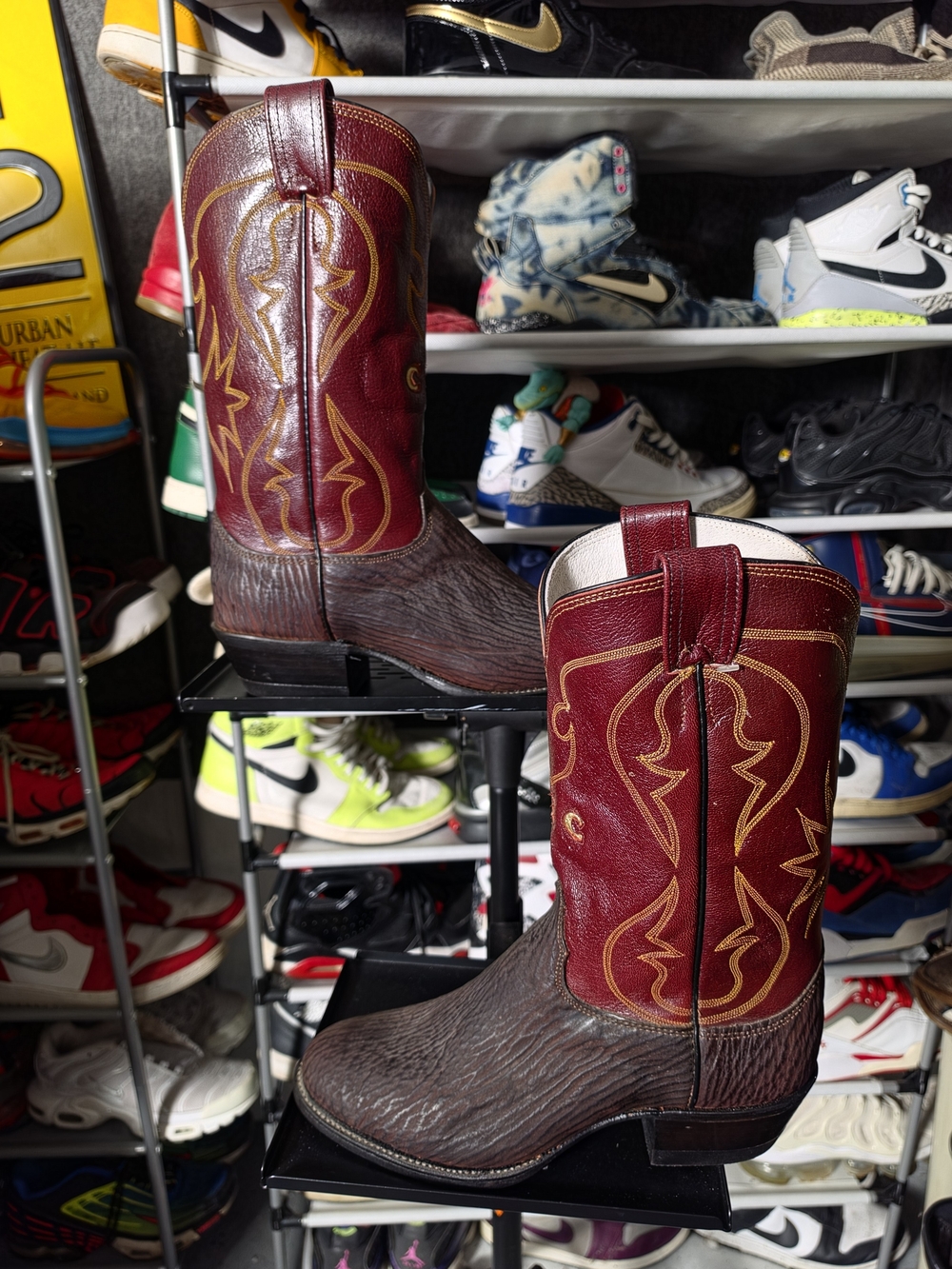 🔥 1of 1! Olathe Boot Co. Men 10 D Burgundy Brown Western Cowboy Boots Shark